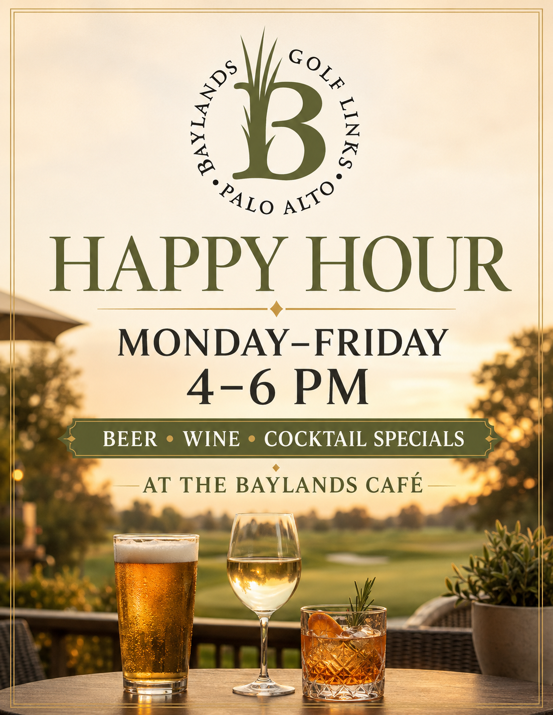 Baylands Cafe Happy Hour flyer